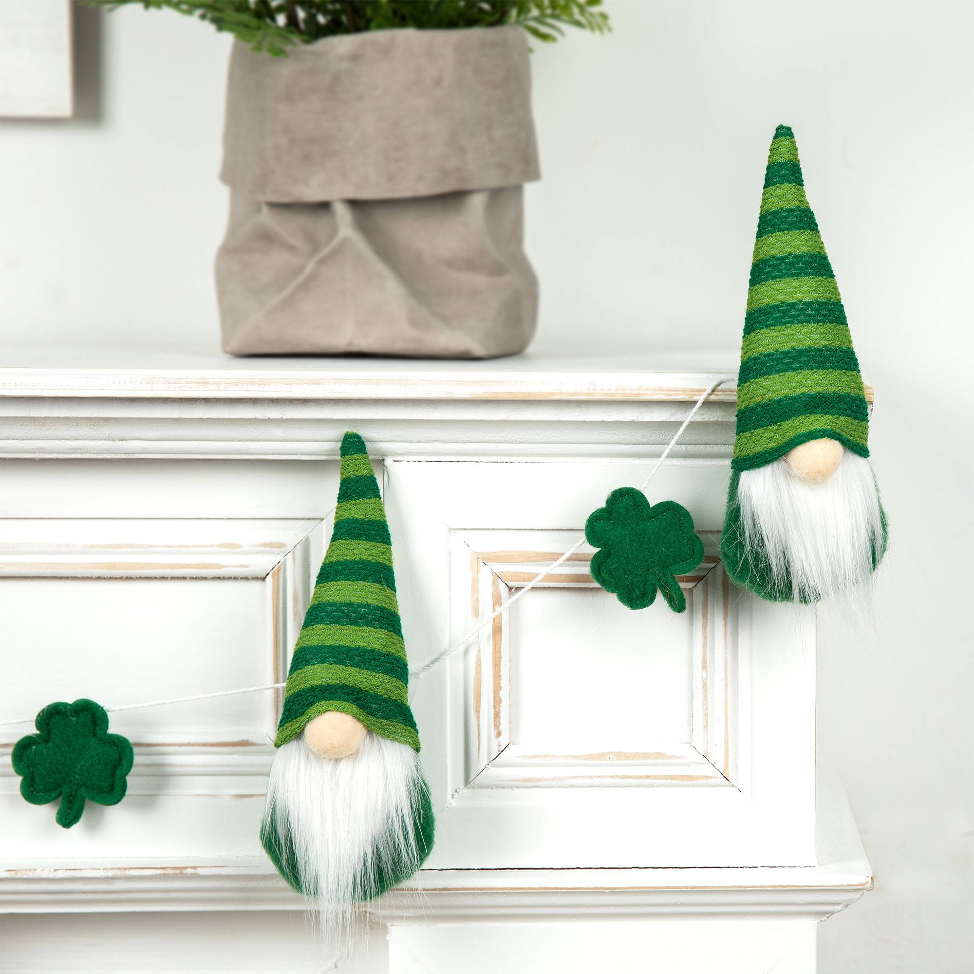 Glitzhome® St. Patrick's Fabric Gnomes and Shamrocks Garland
